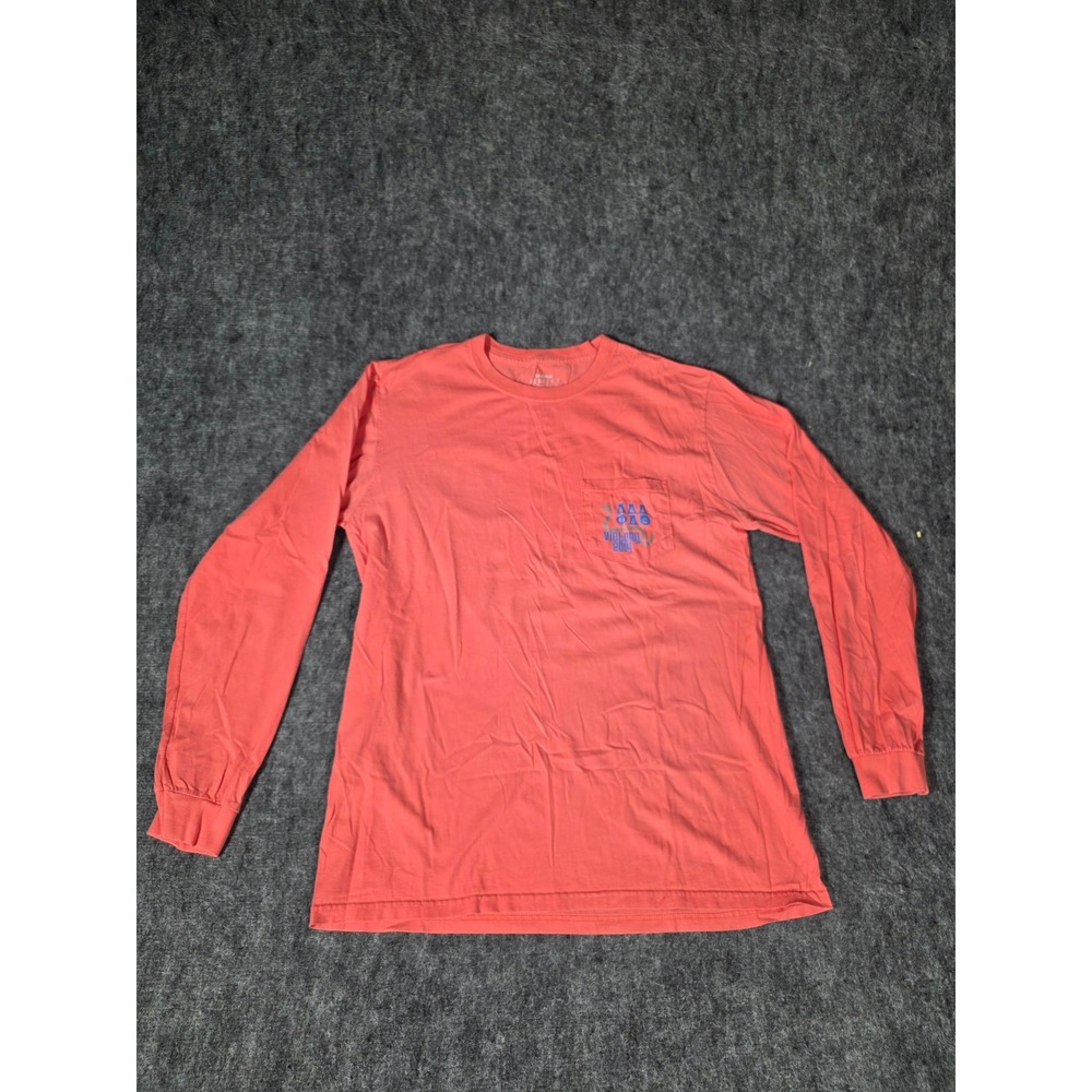 Indigo Tri Delta SMU Sorority T-Shirt Mens Medium Coral Long Sleeve Pocket Top